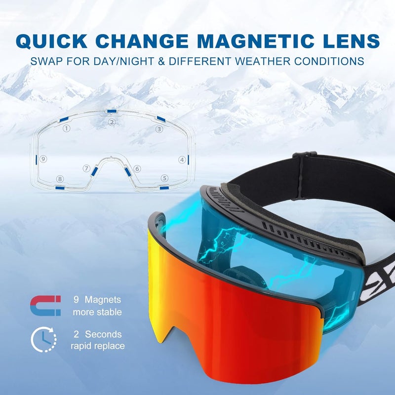 EXP VISION Ski/Snowboard Goggles, Magnetic Lens Snow Goggles with Anti-Fog & UV400 Protection for Men & Women - Image 2